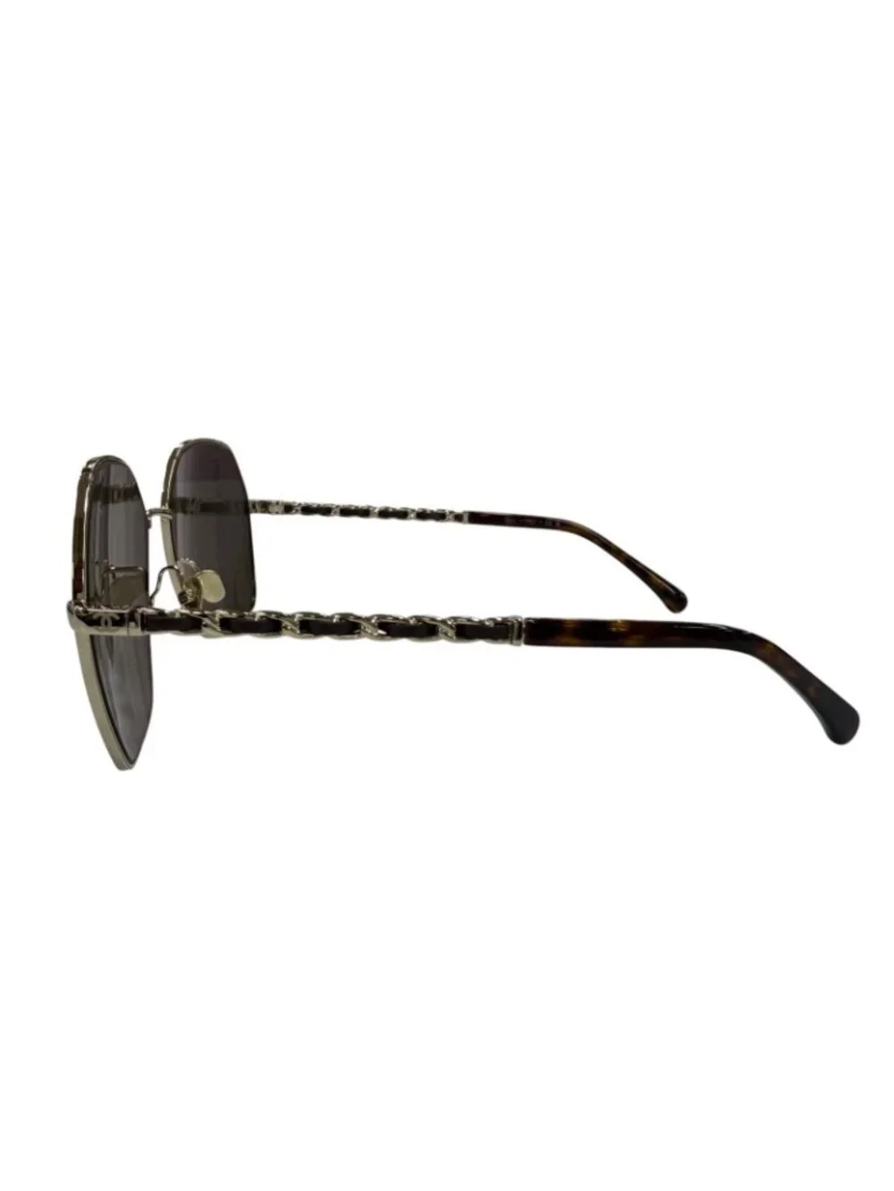 Chanel CC Logo Hexagon Chain Sunglasses Gold Black Demo Lens Eyewear
